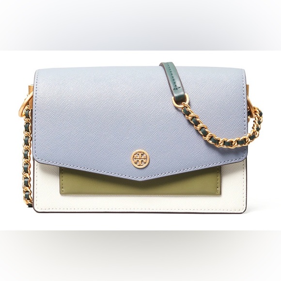 Tory Burch Robinson Color Block Mini Shoulder Bag (Cloud Blue-Ivory-Suede-Green) - Picture 4 of 17